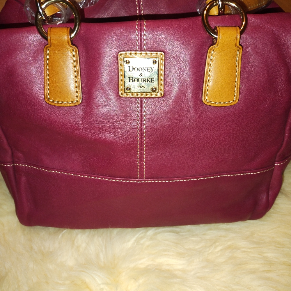 Dooney & Bourke Lambskin Leather Duffle Satchel in Raspberry